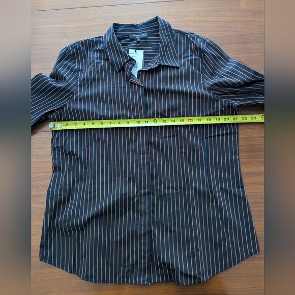 Lafayette 148 New York Button Front Dramatic Cuff Striped Shirt Size 14 New - Picture 9 of 10